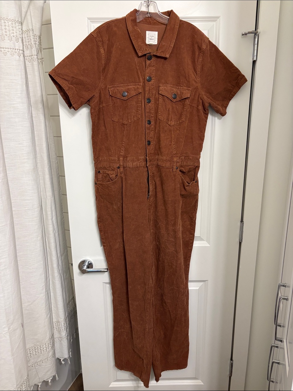 cleo Rust Brown Corduroy Short-Sleeve Jumpsuit